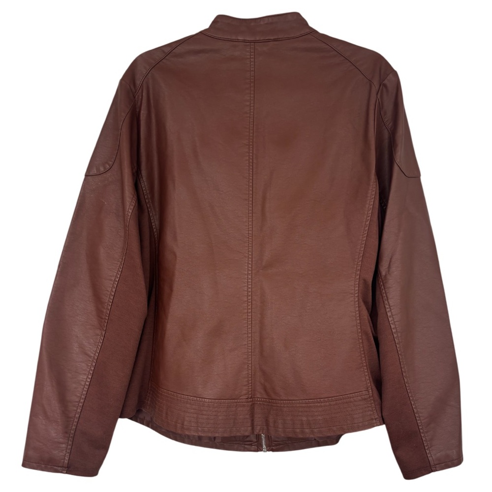 Calvin Klein Brown Leather Jacket Bomber Moto Bikercore Dress Coat Plus Size 1X - Picture 7 of 16